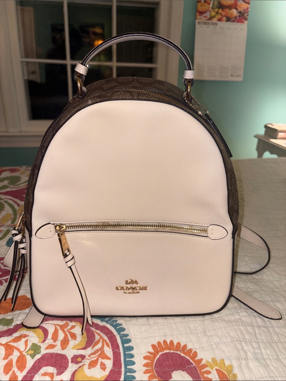 Coach Chalk and Brown Signature Backpack
